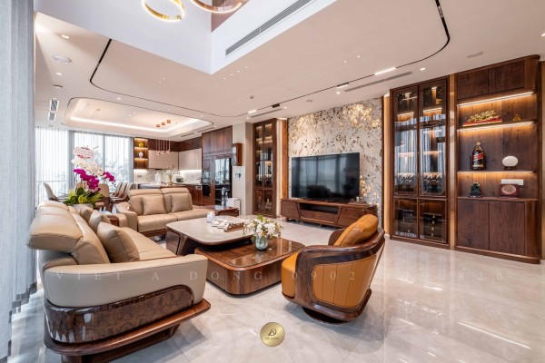 Thi công nội thất biệt thự gỗ óc chó tại Penthouse Golden Palace